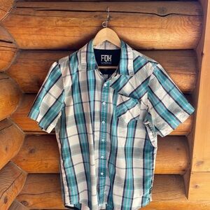 Fox Blue and White Casual Button Down Shirt